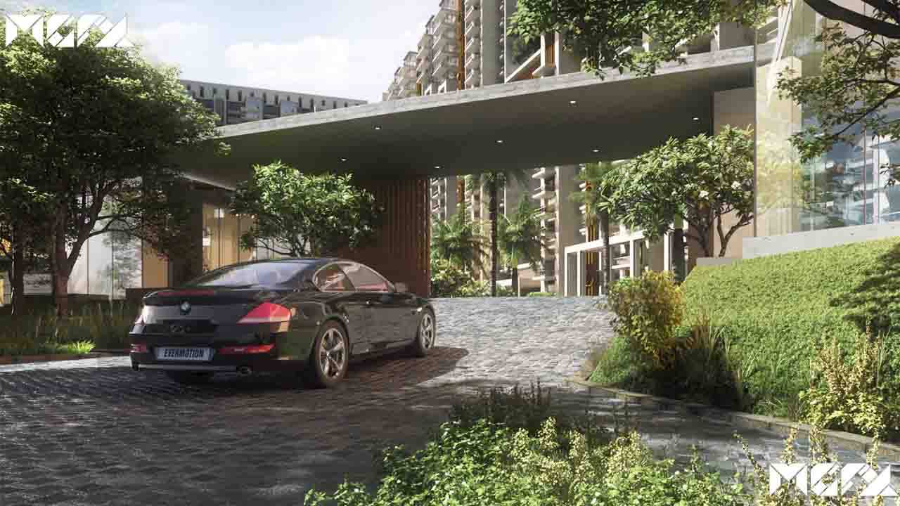 Grand entrance driveway and landscape